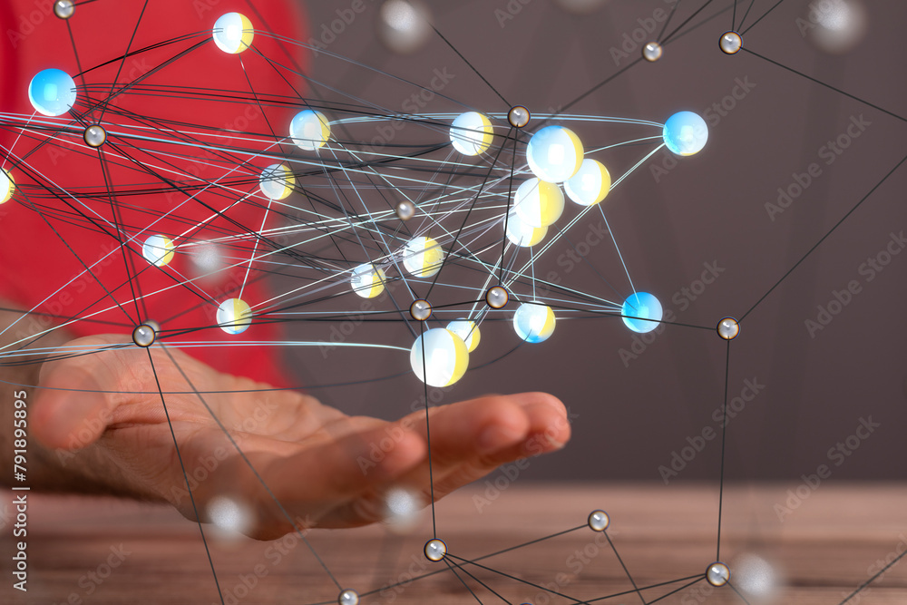 Aufkleber Digital cyberspace with particles and Digital data network connections concept.