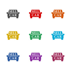 Sell car logo  icon isolated on white background. Set icons colorful