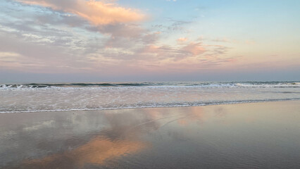 Amelia Island Beach at Sunset with Pink Clouds