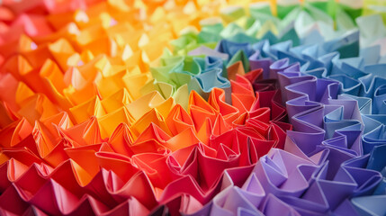 Creative Abstract 3D background. Rainbow Colors, Fluid Motion, Harmony. Minimal Design. Waves, Folds, Shapes, Curves, Maze. Paper Craft, DIY Hobby, Art Class. Equality, Diversity, Human Rights, Pride.