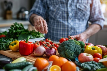 In a heartwarming scene, a senior man engages with a nutritionist in a close-up shot emphasizing their hands, focusing on the exchange of personalized nutrition advice - Powered by Adobe