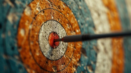 An arrow hitting the center of a target. - obrazy, fototapety, plakaty