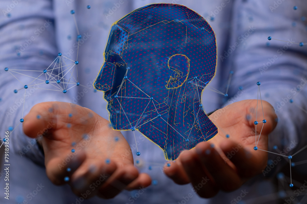 Aufkleber human head and brain.deep learning , machine learning and artificial intelligence , ai technology,
