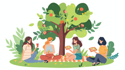 Obraz na płótnie Canvas Women friends gathering for summer picnic in nature.