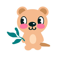 Cute quokka animal cartoon character vector illustration isolated on white background. Perfect hand drawn design for any purpose.