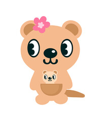 Happy hand drawn australian quokka with baby. Perfect design for any purpose. Doodle vector illustration isolated on white background.