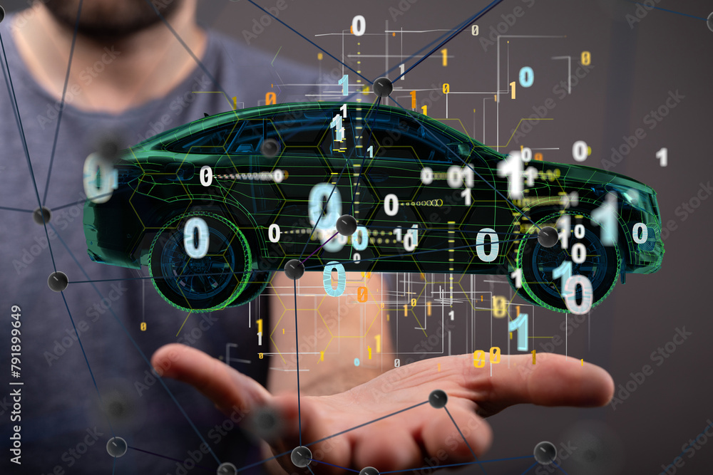 Poster Autonomous car with HUD graphic of Navigation system driving