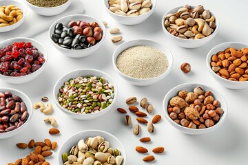 Variety of Nuts and Seeds in Bowls