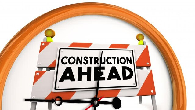 Construction Ahead Clock Time for Road Work Building Project Countdown 3d Animation