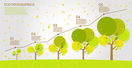 Beautiful bio infographics with leaves and trees.