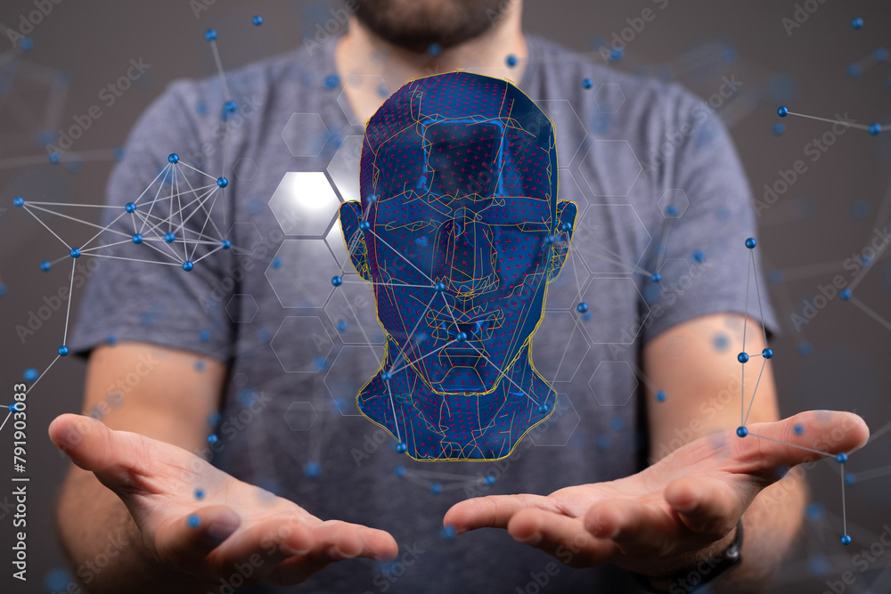 Poster human head and brain.deep learning , machine learning and artificial intelligence , ai technology,