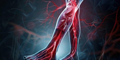 Deep Vein Thrombosis (DVT): The Leg Swelling and Pain - Visualize a person with highlighted veins showing clot formation, experiencing leg swelling and pain
