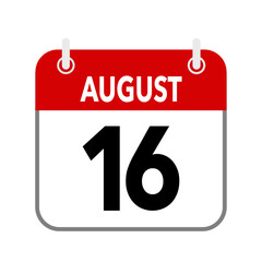 16 August, calendar date icon on white background.