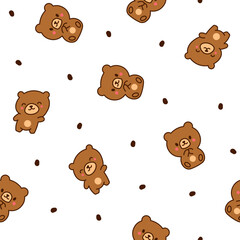 Cute kawaii teddy bear. Seamless pattern. Cartoon funny animals character. Hand drawn style. Vector drawing. Design ornaments.