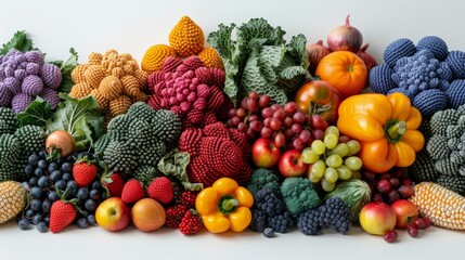 Colorful display of crocheted fruits and vegetables for art and decor