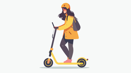 Young modern woman with mobile phone using electric scooter 