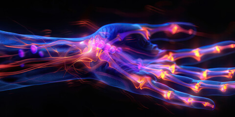 Rheumatoid Arthritis: The Joint Inflammation and Stiffness - Imagine a person with highlighted joints showing autoimmune attack, experiencing joint inflammation and stiffness,