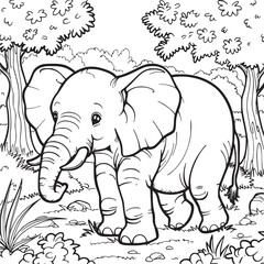 coloring Page Of Cartoon Baby Elephant Vector Illustration for Coloring Book, Hand drawn vector
