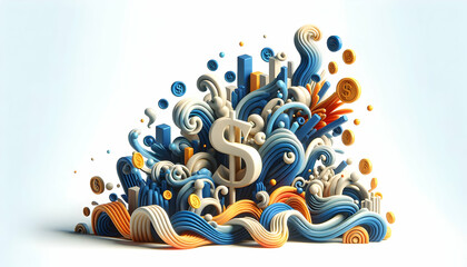 Abstract Financial Flux: 3D Icon Concept Depicting Market Fluidity in Financial Construction Wallpaper