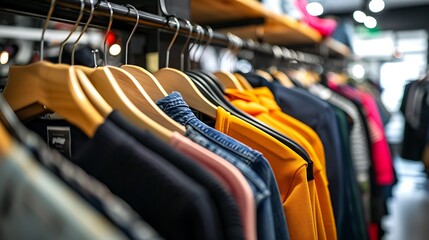 Clothes hanging rail in clothes shop