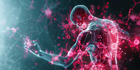 Systemic Lupus Erythematosus (SLE): The Joint Pain and Skin Rash - Imagine a person with highlighted immune system showing hyperactivity, experiencing joint pain and skin rash