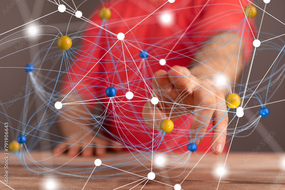 Poster Neural network 3D illustration. Big data and cybersecurity - 3d