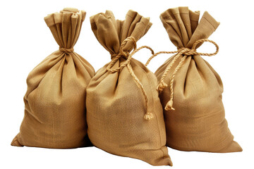 Open Burlap Sack With Spilled Coins Isolated
