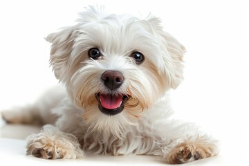 happy Maltese puppy, isolated on white background