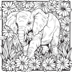 coloring Page Of Cartoon Baby Elephant Vector Illustration for Coloring Book, Hand drawn vector