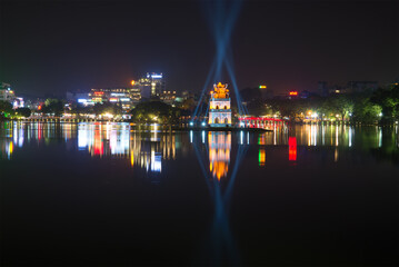 The night panorama of the Returned sword lake. The historical centre of Hanoi - 791907487