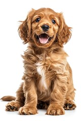 Happy American Cocker Spaniel puppy, isolated on white background