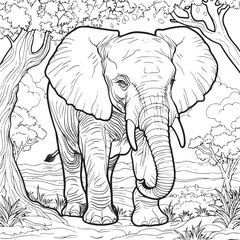 coloring Page Of Cartoon Baby Elephant Vector Illustration for Coloring Book, Hand drawn vector