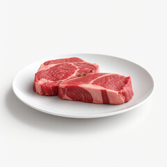 white plate with raw meat сreated with Generative Ai