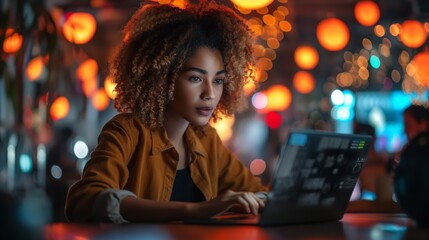 Entrepreneur Working on Tablet in Bustling Cafe