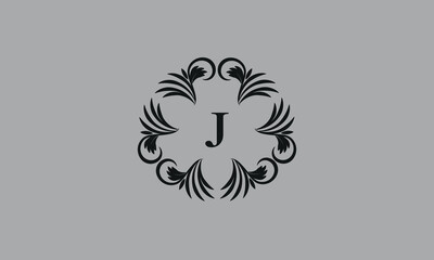 Elegant floral monogram design template for one or two letters such as J. Business sign, identity monogram for restaurant, boutique, hotel, heraldic, jewelry