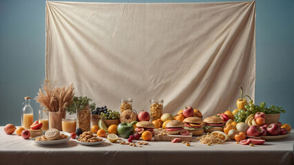 Fototapeta premium Creative food banner in pastel blue and pink colors