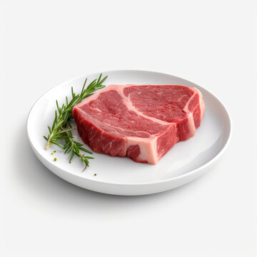 white plate with raw meat сreated with Generative Ai