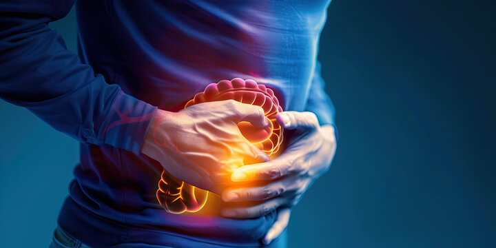 Pancreatitis: The Abdominal Pain and Digestive Issues - Imagine a person with highlighted pancreas showing inflammation, experiencing abdominal pain and digestive issues,