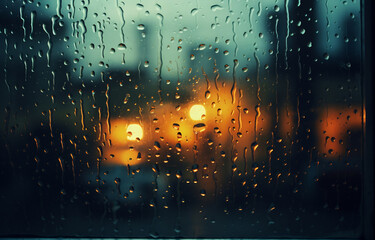 Melancholic Sunset Through Rain-Streaked Window