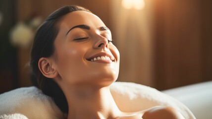 Radiant Serenity: Joyful woman Engages in Relaxation
