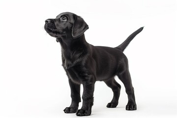 black labrador puppy, side view, isolated on white background