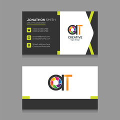 Elegant Photography Business Card AT logo Design with Modern Elements