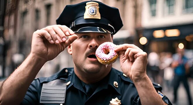 Police officer with a donut.