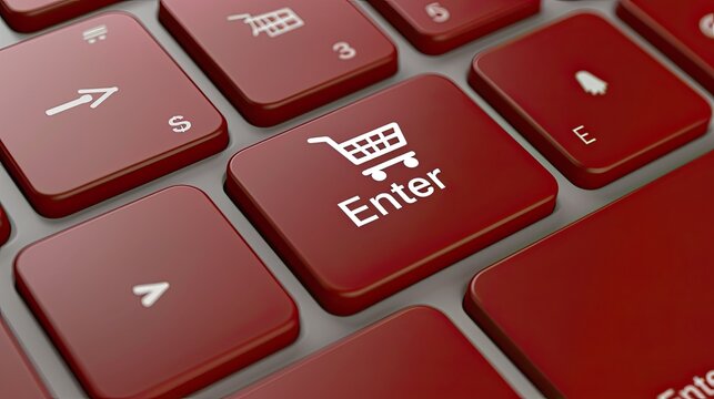 A laptop key with a picture of a shopping cart. The concept of online shopping.