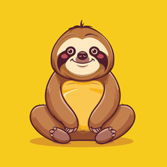 Cute lazy sloth cartoon character flat vector illustration