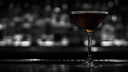  martini in glass at bar, cityscape backdrop - obrazy, fototapety, plakaty