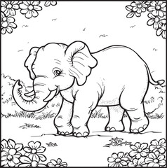 coloring Page Of Cartoon Baby Elephant Vector Illustration for Coloring Book, Hand drawn vector