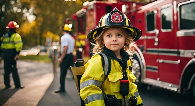 Child dressed as a firefighter.