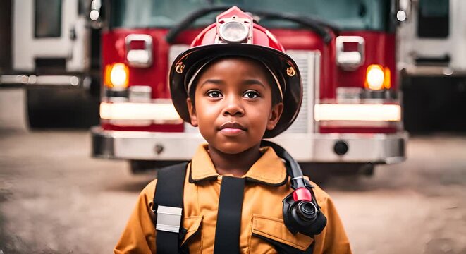 Child dressed as a firefighter.