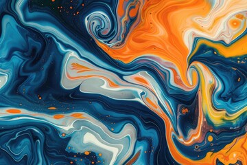 Vibrant Orange and Blue Swirls in Abstract Fluid